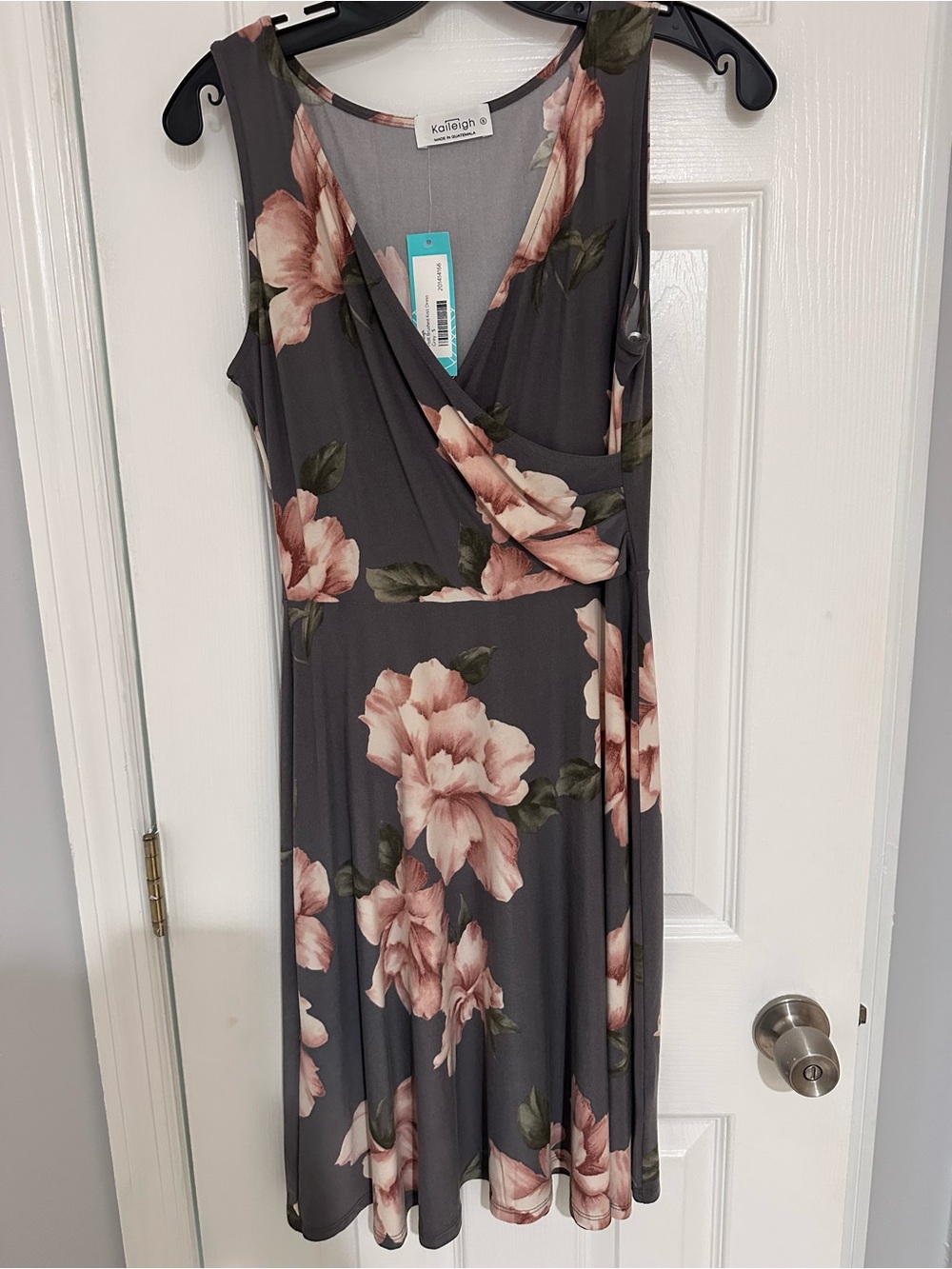 Kaileigh Charcoal Dress with Blush Floral Print